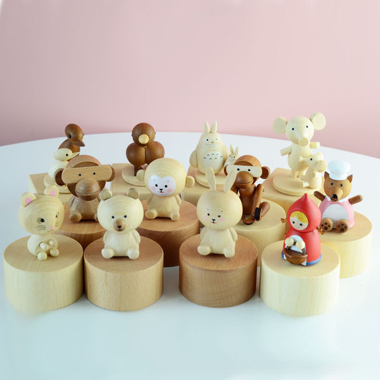 Creative Style Mini Music Box Cute Pet and Animal Children&#039;s Holiday Gifts Beech Wood Crafts Wooden Music Box Ornaments