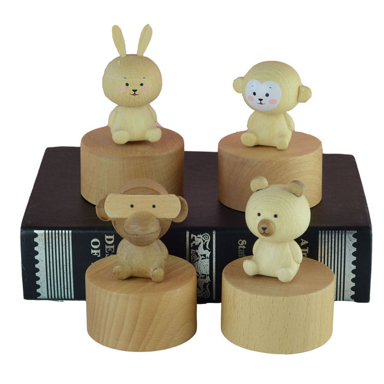 Creative Style Mini Music Box Cute Pet and Animal Children&#039;s Holiday Gifts Beech Wood Crafts Wooden Music Box Ornaments