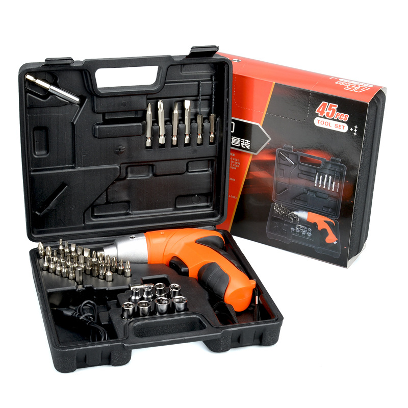 Household Electric Hand Drill Repair Tool Set Lithium Electric Screwdriver USB Cable Rechargeable Combination Set Toolbox