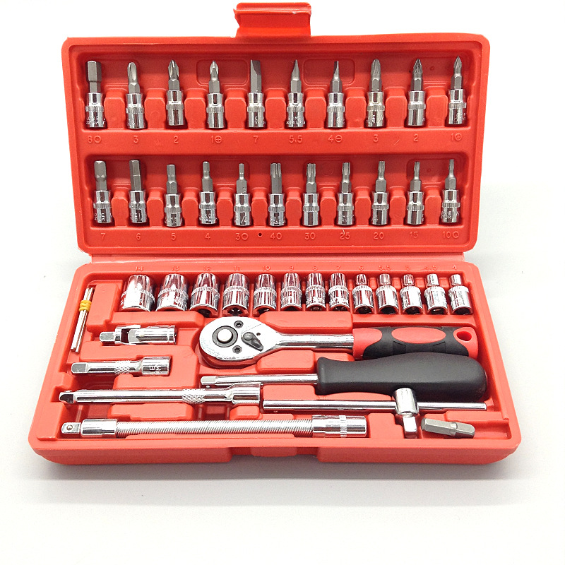 46-Piece Set Auto Repair Tools Household Chrome Vanadium Steel Combination Tool Sleeve Set Hardware Tools