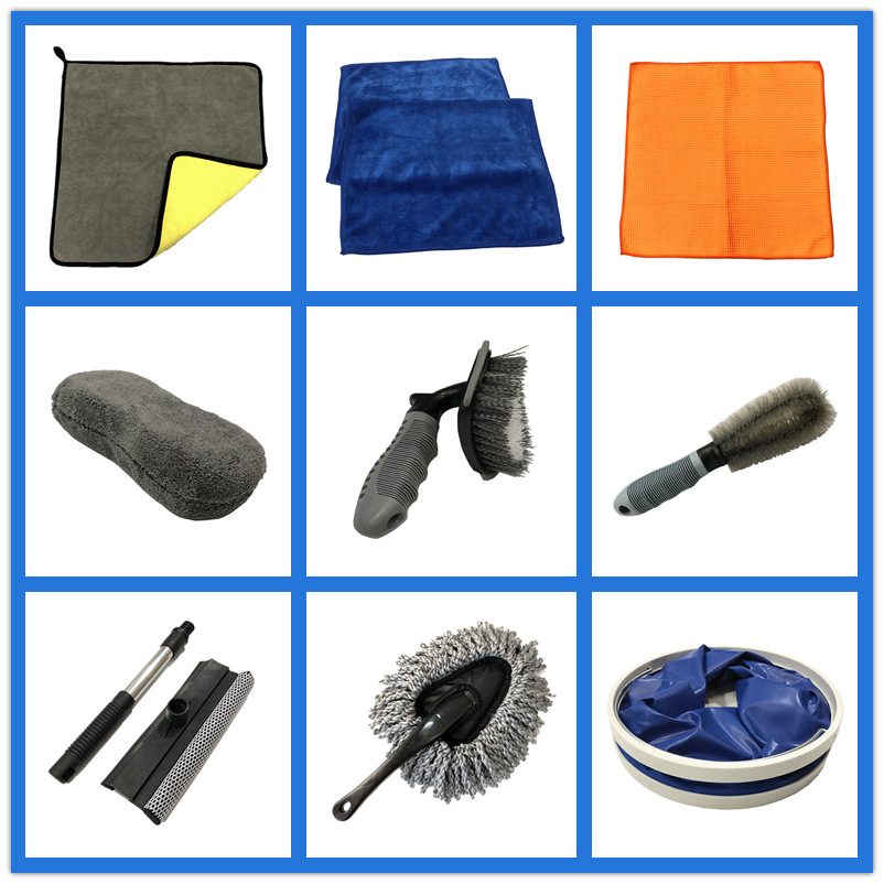 Car Washing Tools Full Set Car Cleaning Towel Sponge Brush Bucket 10 PCs Set Tire Brush Activity Gift