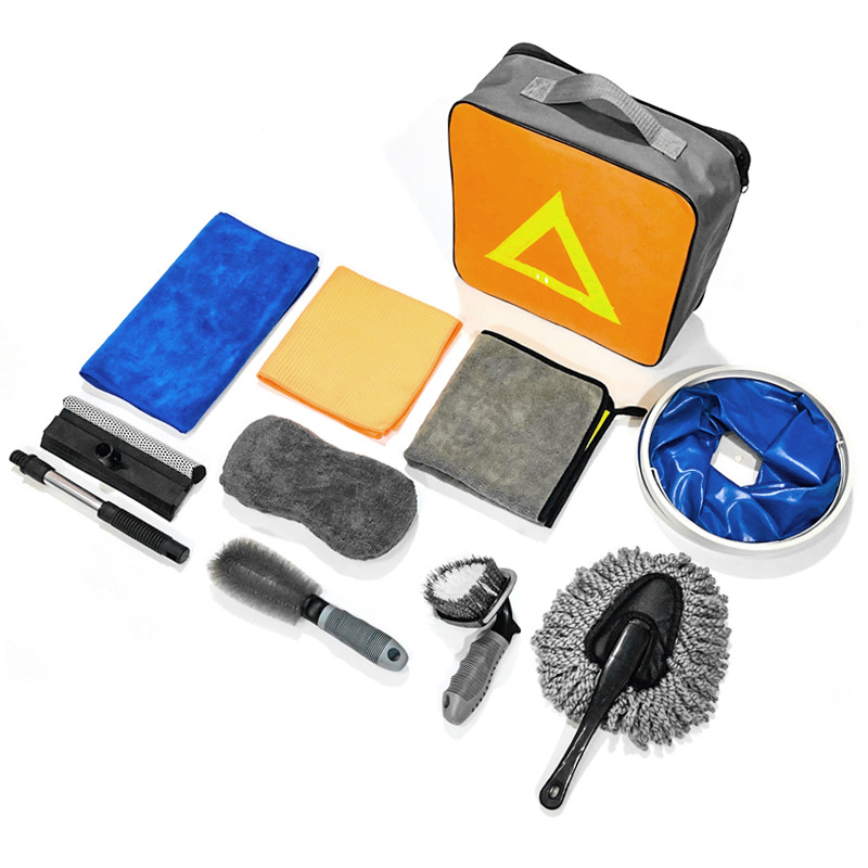 Car Washing Tools Full Set Car Cleaning Towel Sponge Brush Bucket 10 PCs Set Tire Brush Activity Gift