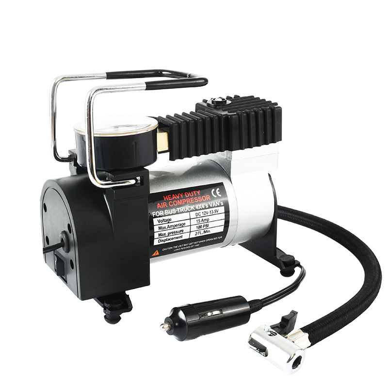 Car Horizontal Bar Air Pump Single Cylinder Car Tire Air Pump 12V Portable Metal Electric Emergency Tool