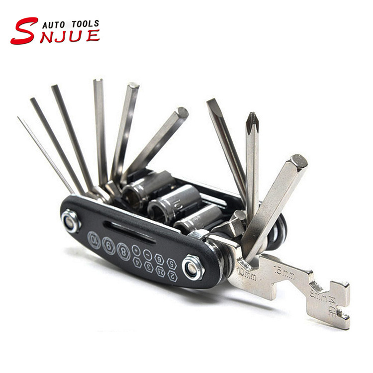 Bicycle Repair Combination Tool 16-in-1 Screwdriver Set Multi-Function Folding Car Tire Repair Wrench Sleeve