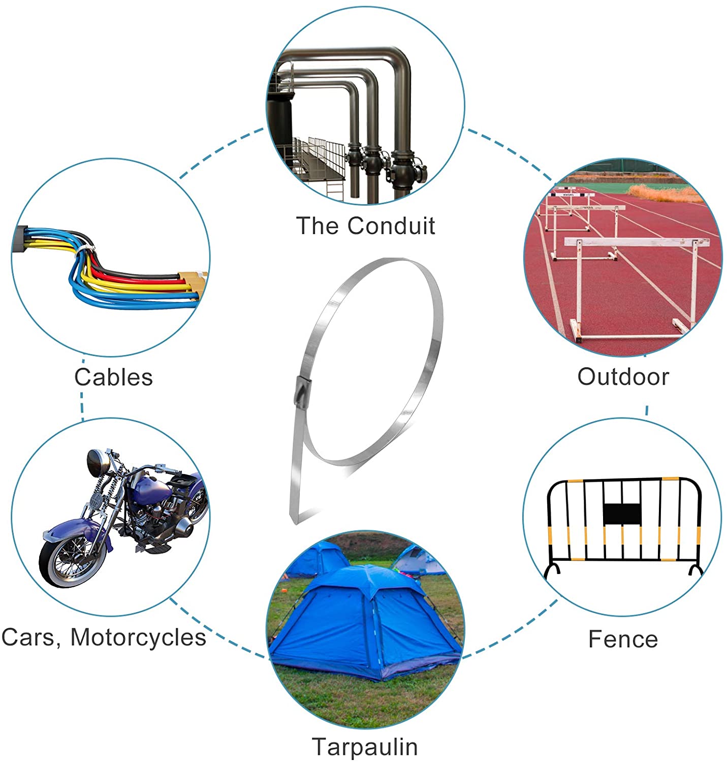 Metal Cable Zipper Tape, 304 Stainless Steel Exhaust Pipe Wrap, Multi-Functional Heavy-Duty Self-Locking Cable Tie