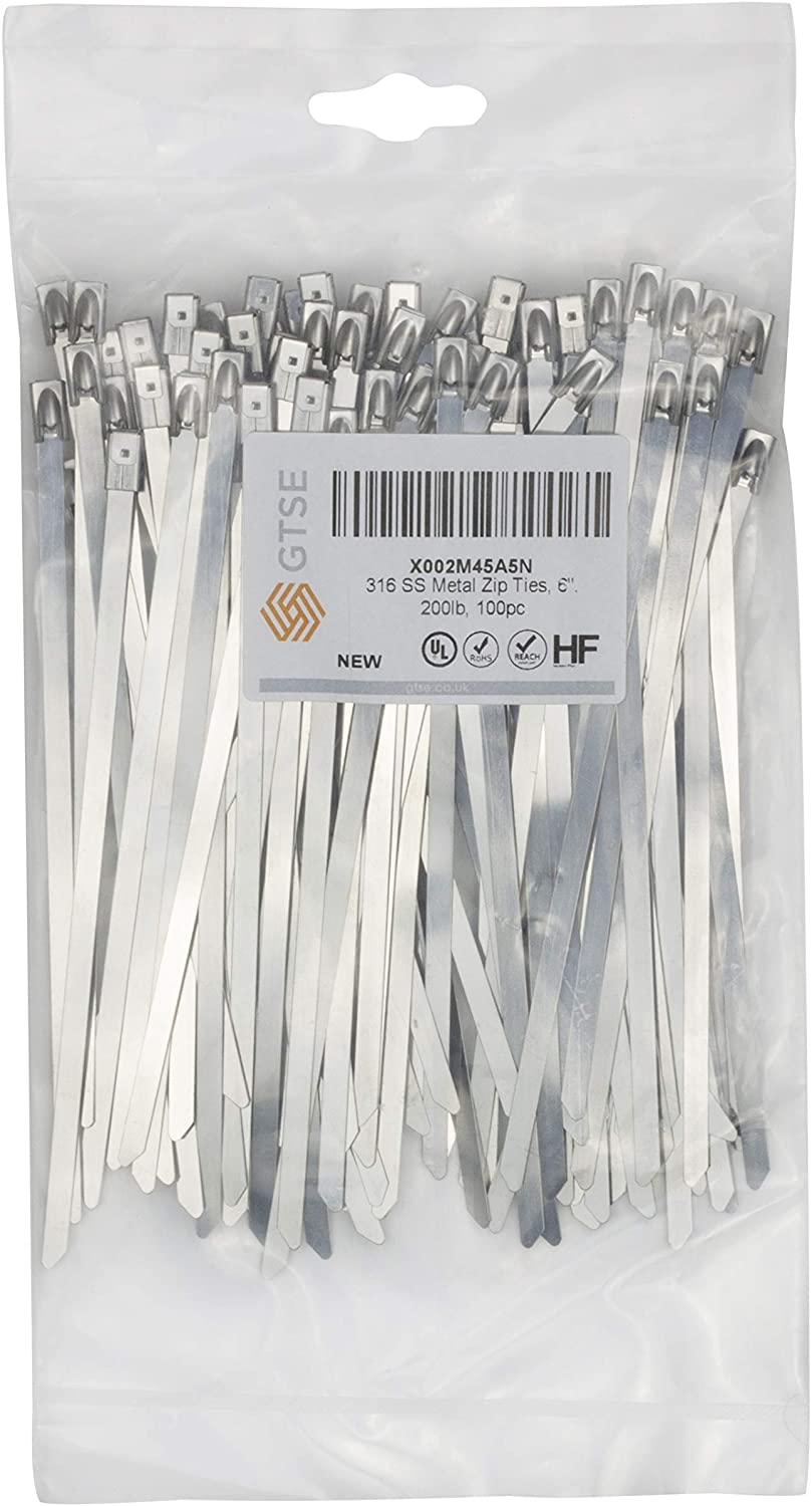 GTSE 6-Inch Heavy-Duty Metal Zipper Tape 200-Pound Strength Stainless Steel Cable Ties for Smoke Exhausting Cover,