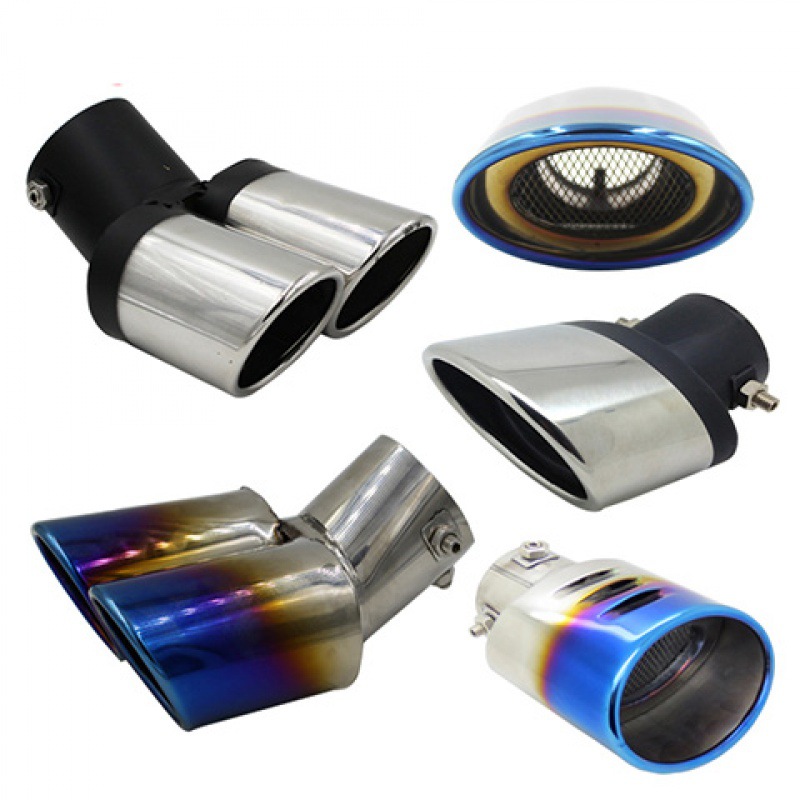 Automotive exhaust hood stainless steel universal tail throat black silver baked blue one out two modified tail nozzle single tube full color decorative elimination