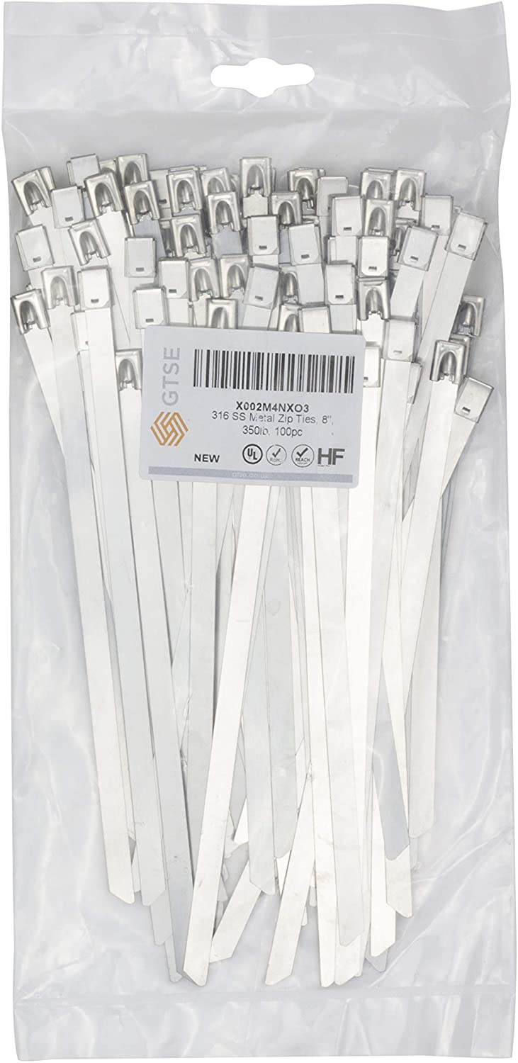 GTSE 8-Inch Heavy Duty Metal Zipper Tape 200 Pound Strength Stainless Steel Cable Ties for Smoke Exhausting Cover,