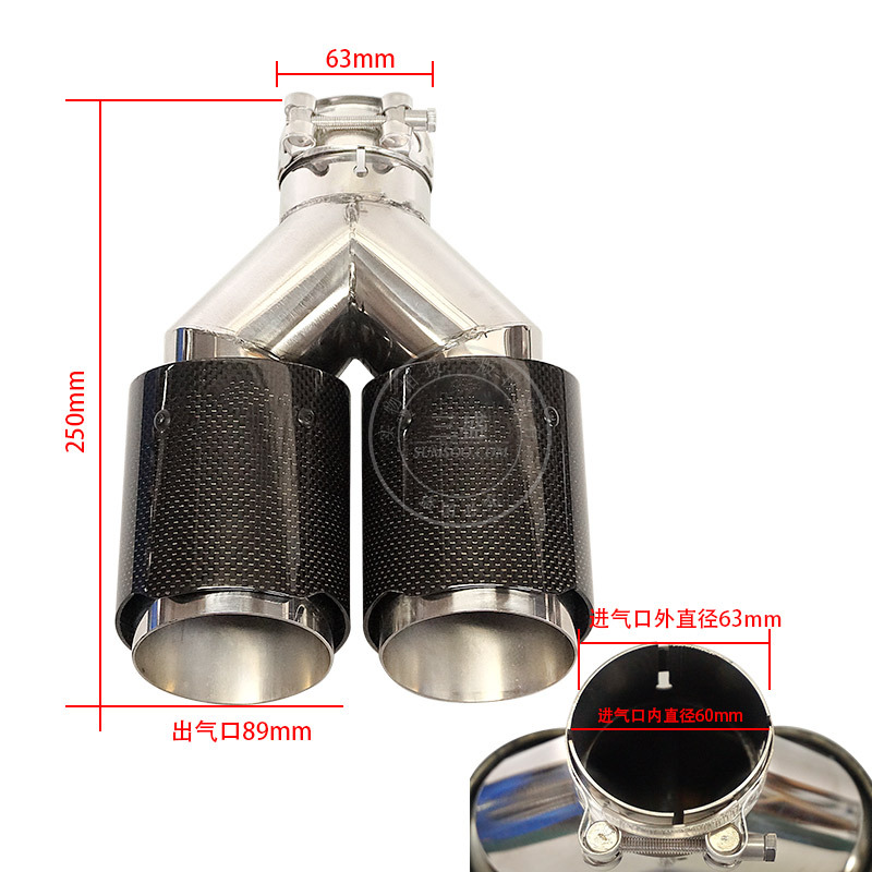  One Divided into Two Y-Type Double Outlet Car Exhaust Pipe Tail Throat Scorpio Carbon Fiber Exhaust Pipe Universal Tail Throat