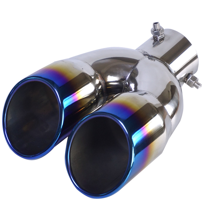 Stainless Steel Exhaust Pipe  76 Double Outlet Straight Curved Multi-Color One Outlet Two Car Universal Modification Tail Throat