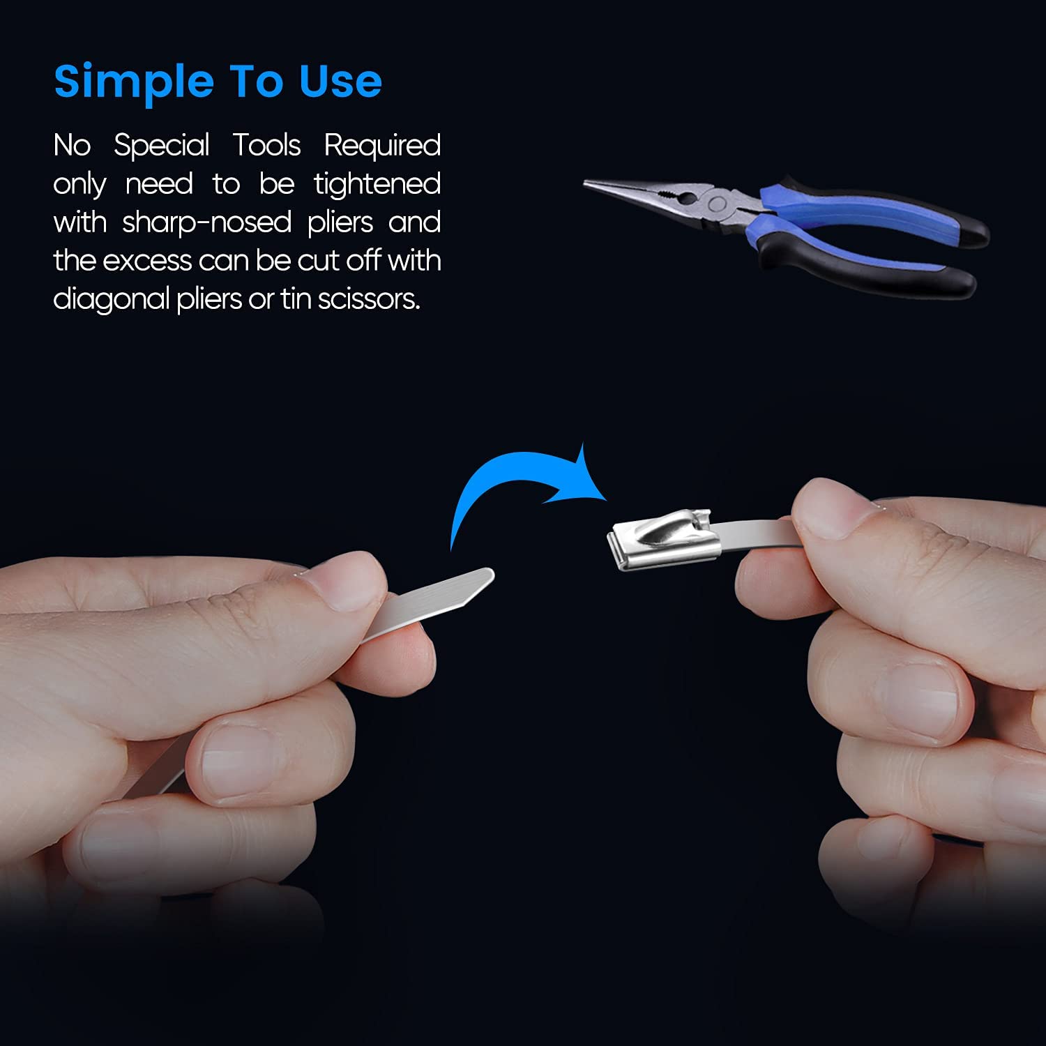 Metal Zip Ties, 100 Pieces 11.8 Inch Stainless Steel Exhaust Wrap Heavy Duty Locking Cable Ties