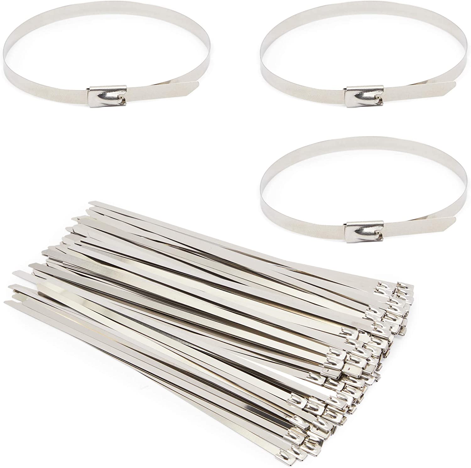 100 Pieces cm Stainless Steel Zip Ties Exhaust Winding Multi-Function Locking Cable Ties