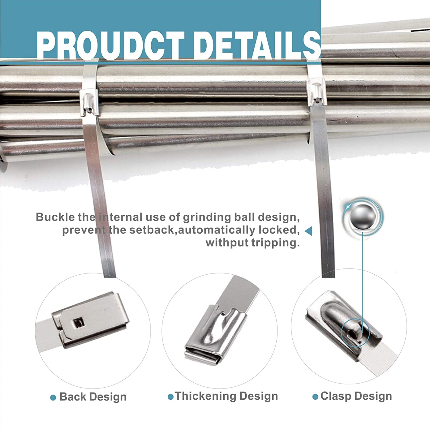 Stainless Steel Cable Tie, 30cm Metal Cable Tie Multi-Functional Metal Exhaust Pipe Winding Locking Belt