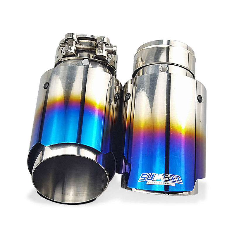 Stainless Steel Exhaust Pipe Tail Throat Singleout StraightEdge Baked Blue Car Modified General Exhaust Tail Nozzle