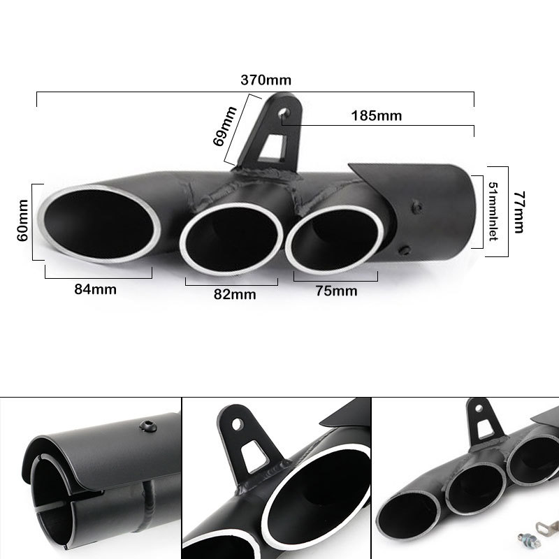 Motorcycle Modification R6 Fz8n Zx6r10r Er6n Xiaorenzhe Toce Three-Hole Large Row Fried Street Exhaust Pipe