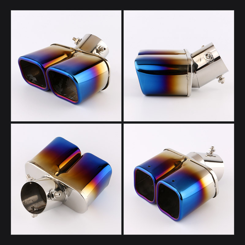 Tail Throat Stainless Steel Car Exhaust Pipe Modification Tail Throat Universal Square Mouth One Outlet Two Tail Throat