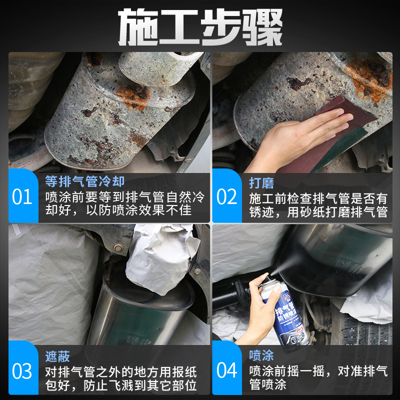Gutway Car Exhaust Pipe AntiRust AntiOxidation Spray Paint Chassis Armor High Temperature Resistant Spray Paint Whole