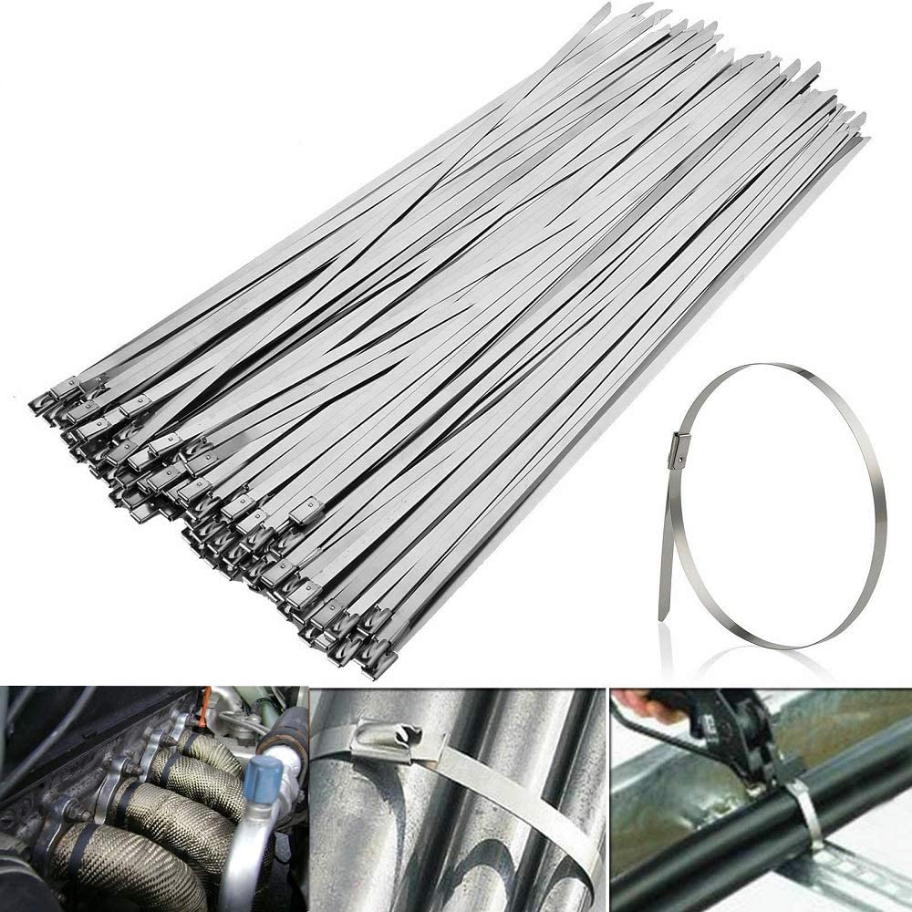 304 Stainless Steel 12-Inch Zipper Tie Exhaust Heat Winding Multi-Purpose Self-Locking Cable Metal Zipper Ribbon