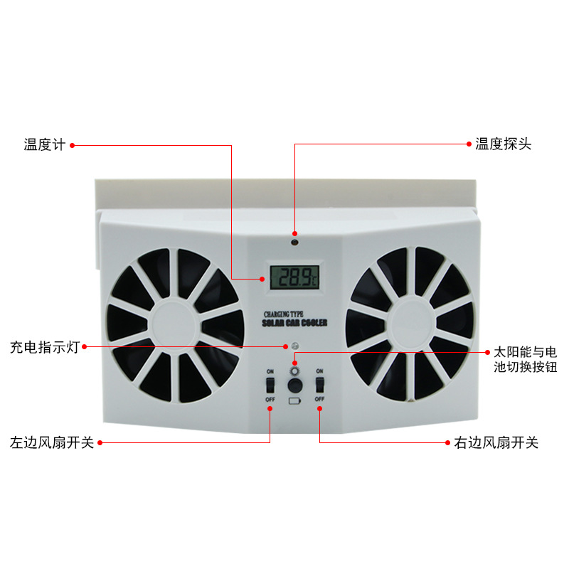 Solar Power Vehicle VentilatorDouble Air Outlet Car Exhaust FanSolar Power Vehicle Cooler R8032
