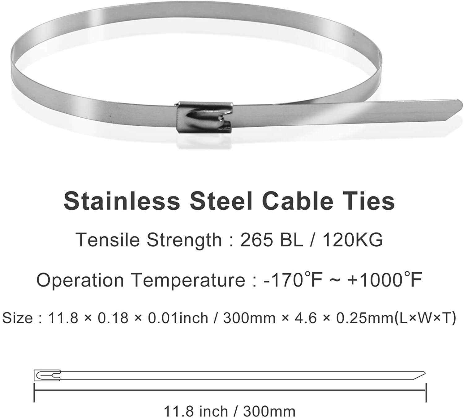 Metal Cable Zip Ties 11.8-Inch 304 Multi-Functional Heavy-Duty Self-Locking Cable Ties for Smoke Exhausting Cover