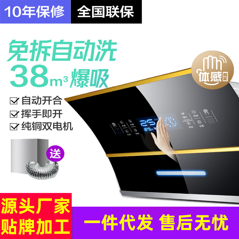 Factory Wholesale Range Hood Dual Motor Automatic Cleaning Super Large Suction Range Hood Side-Suction Type Exhaust Hood