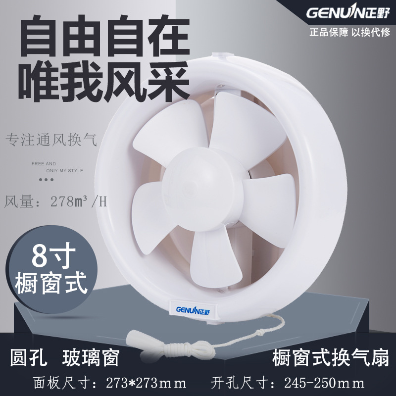 Zhengye Exhaust Fan 8-Inch Kitchen Bathroom round Ventilator Drawstring Glass Window Static Exhaust Fan Apc20g