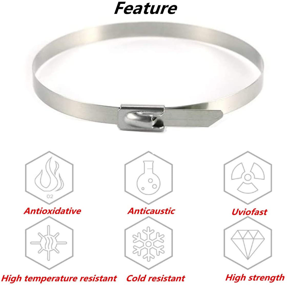Stainless Steel Ribbon 7.9 Inch Heavy-Duty Self-Locking Cable Tie Multi-Purpose Metal Exhaust Twine Grip
