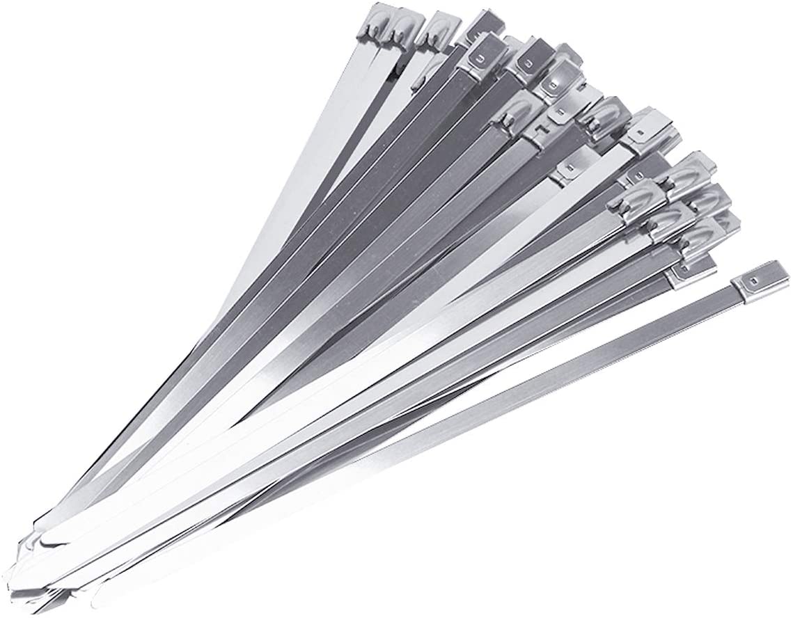 Stainless Steel Ribbon 7.9-Inch Heavy-Duty Self-Locking Cable Ties, Multi-Purpose Metal Exhaust Twine Grip,
