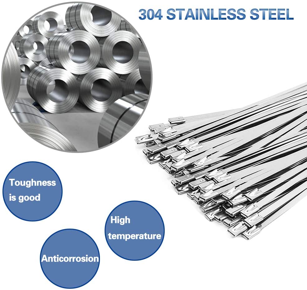 Metal Zip Ties Heavy Duty Stainless Steel Ribbon Suitable for Exhaust Packaging for Outdoor Fences and Roof Board, Etc.