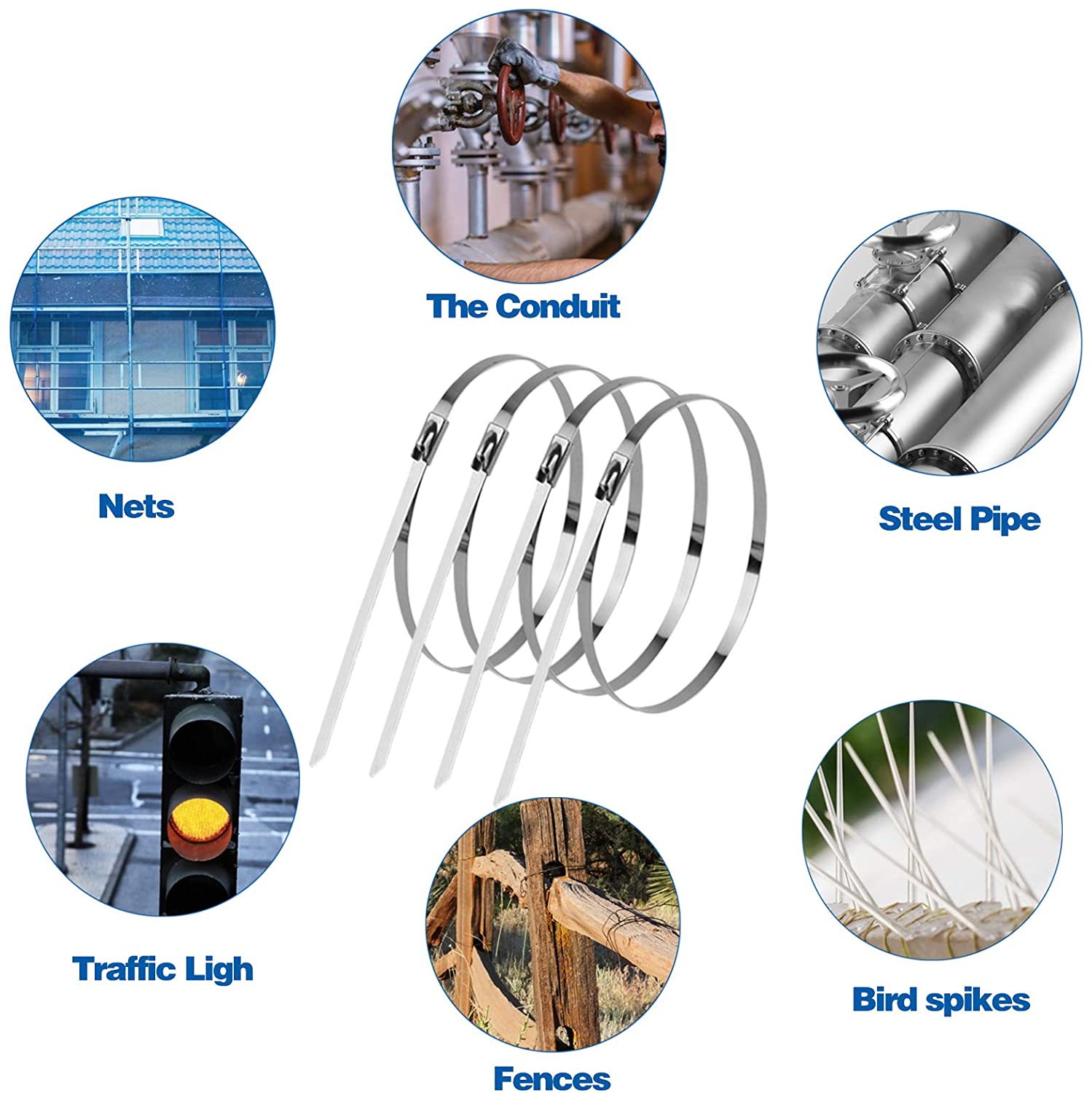 Metal Zip Ties Heavy Duty Stainless Steel Ribbon Suitable for Exhaust Packaging for Outdoor Fences and Roof Board, Etc.