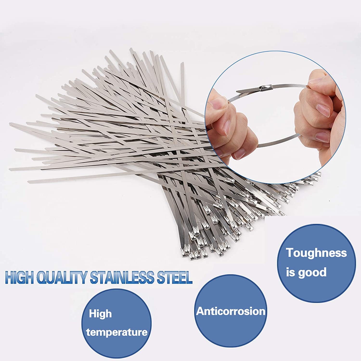 Metal Zip Ties Heavy Duty Stainless Steel Ribbon Suitable for Exhaust Packaging for Outdoor Fences and Roof Board, Etc.