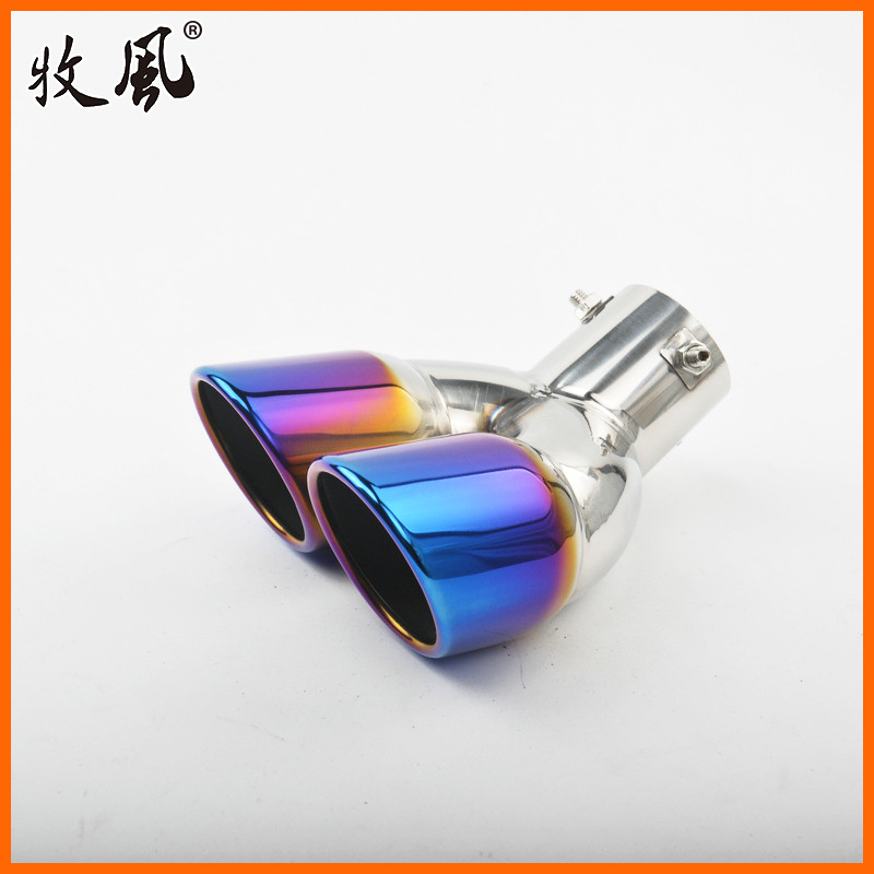 Factory Wholesale Sales 63mm Large Double Row Curved Baking Blue Silencer Tail Pipe Exhaust Pipe for Cars