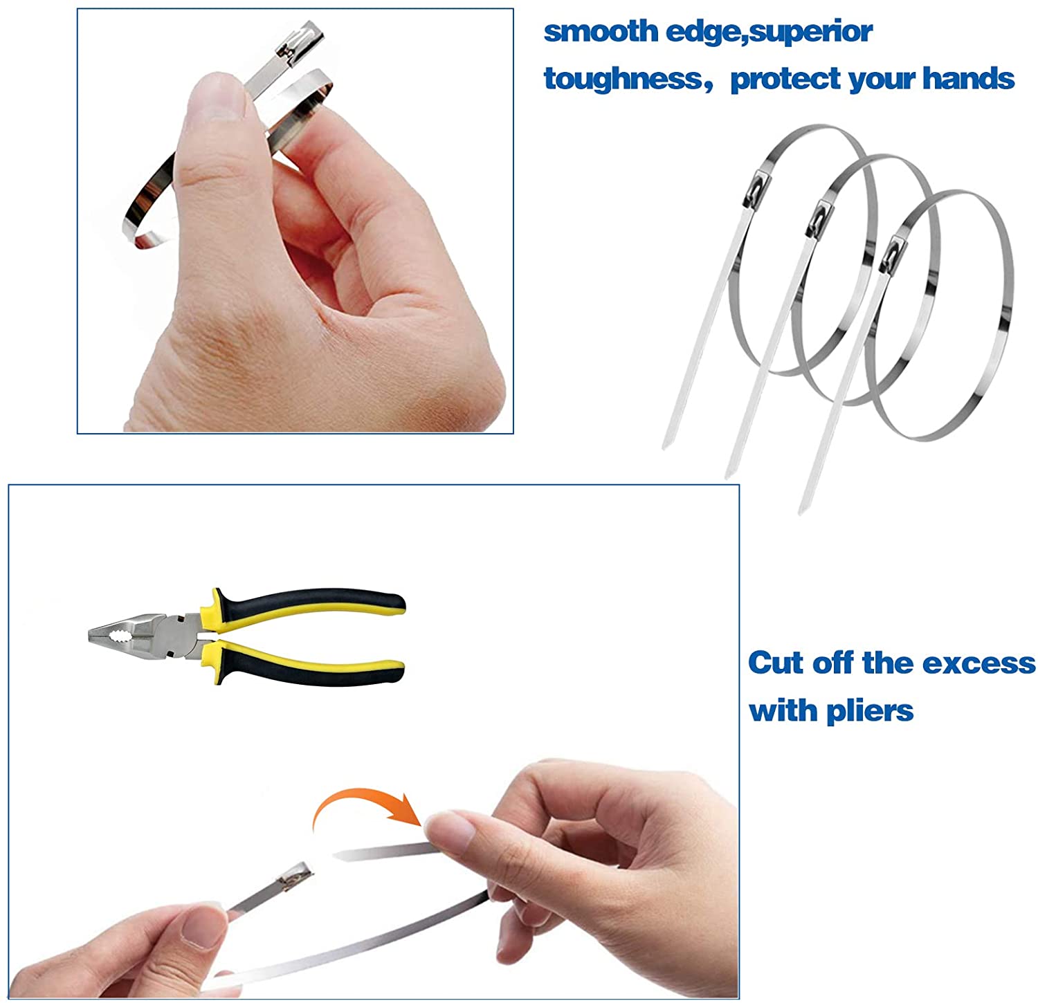 Metal Cable Zip Ties Multifunctional Heavy Duty 4.6x300mm Suitable for Exhaust, Fence Suitable for Indoor