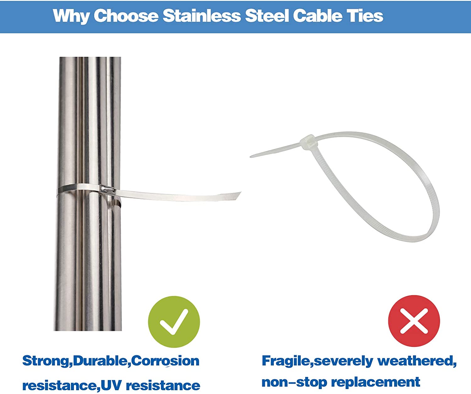 Metal Cable Zip Ties Multifunctional Heavy Duty 4.6x300mm Suitable for Exhaust, Fence Suitable for Indoor