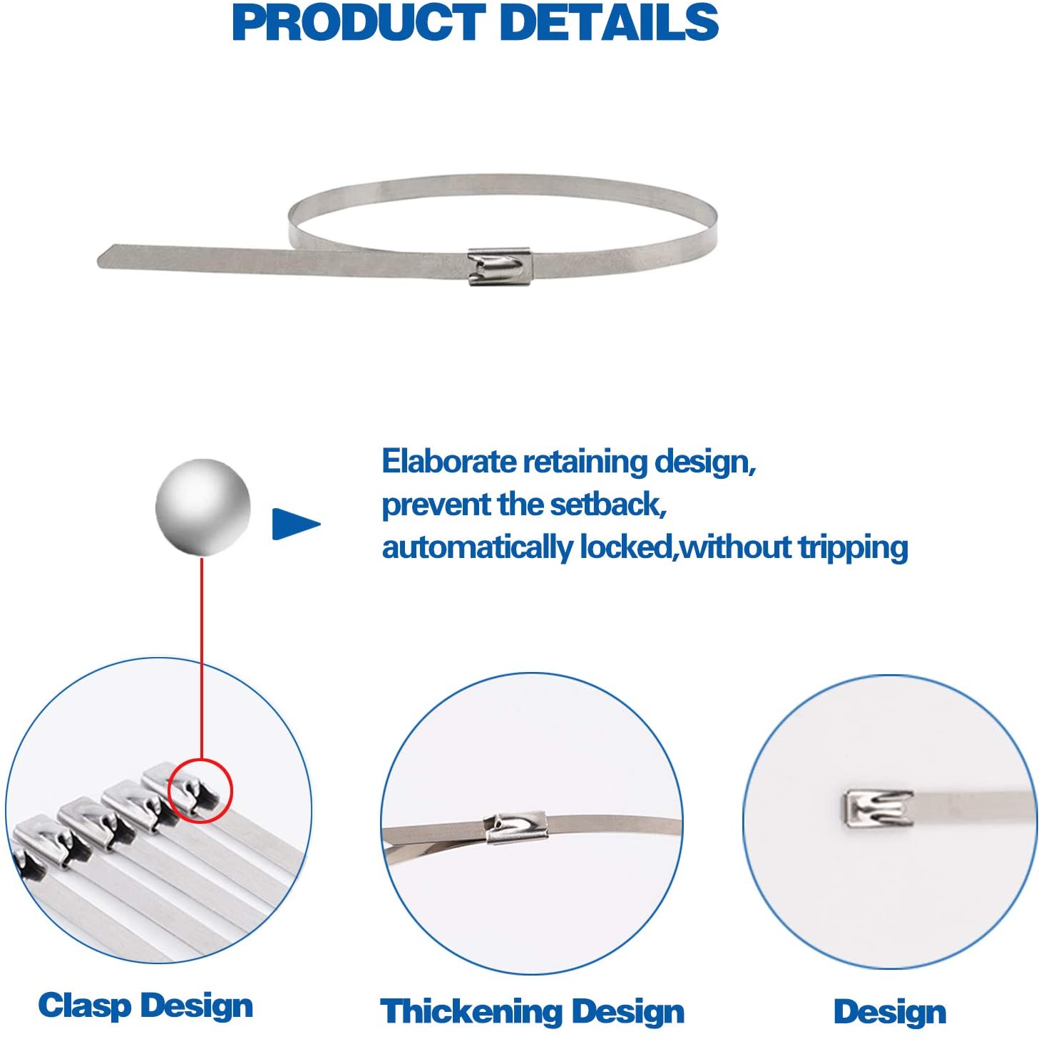 Metal Cable Zip Ties Multifunctional Heavy Duty 4.6x300mm Suitable for Exhaust, Fence Suitable for Indoor