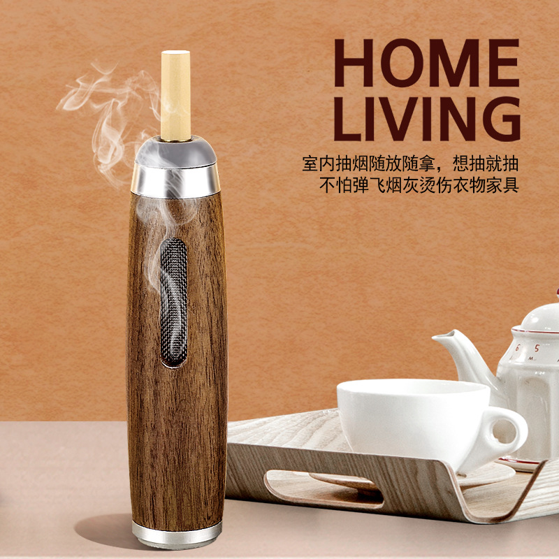 No Smoke Ash for Driving Fantastic Smoke Exhaust Equipment Bullet-Free Smoke Ash Lazy Cigarette Holder Environmental Protection Cigarette Cover Mini Walnut Ashtray