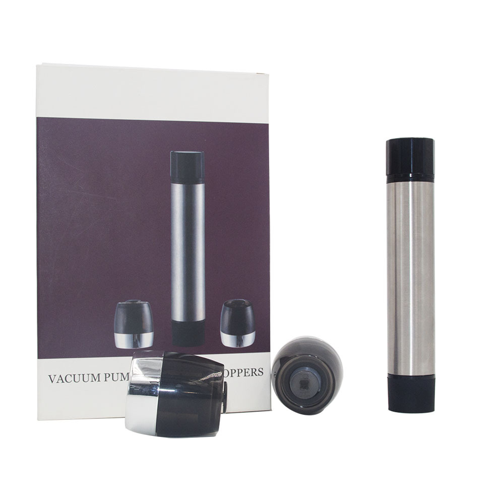 Red Wine Vacuum Stopper One Pump Two Plug Set Stainless Steel Vacuum Air Exhaust Cylinder Red Wine Vacuum Wine Bottle Stopper Set