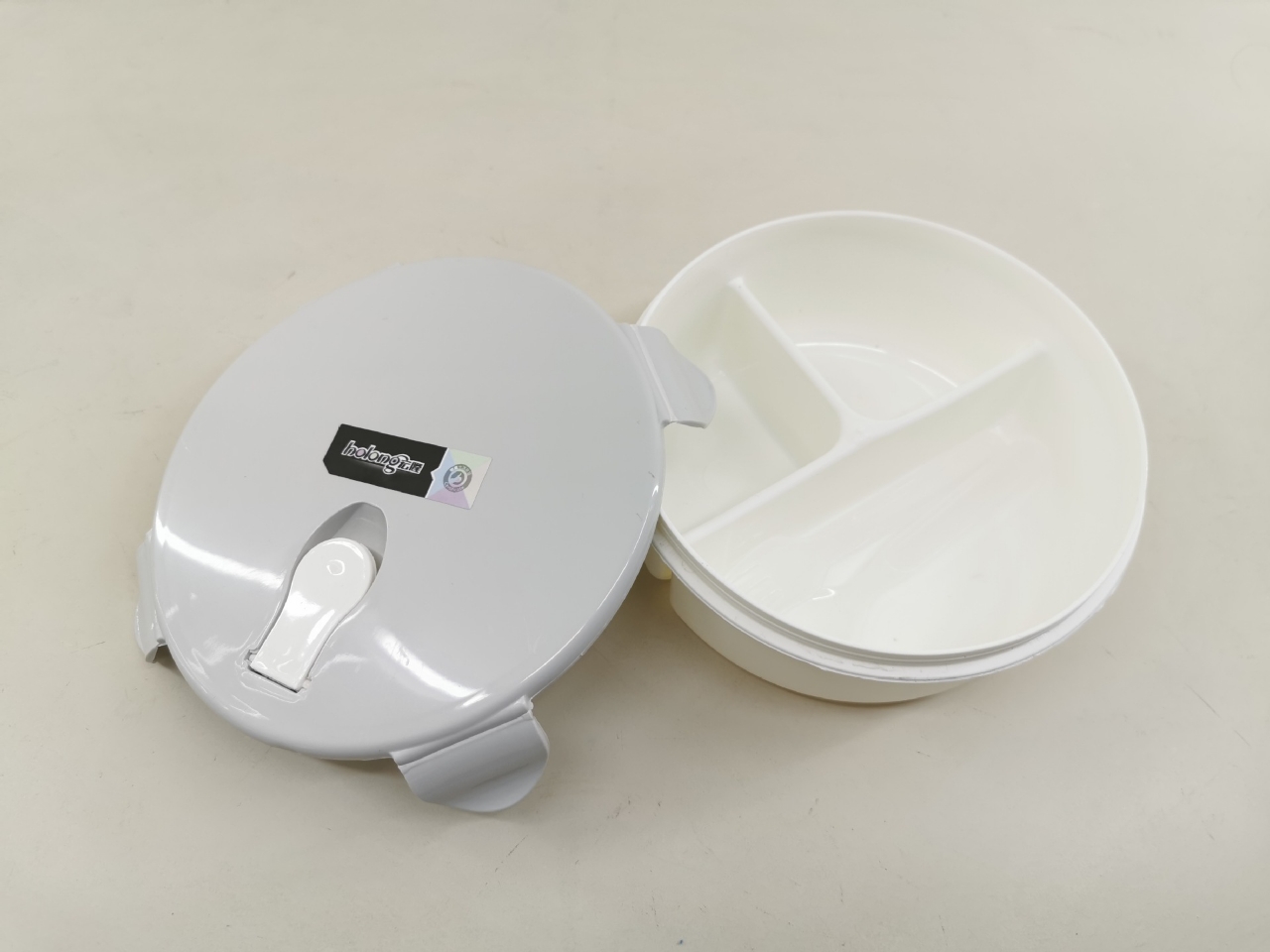 H01-1216 round Lunch Box Three Grid Single Layer Plastic Lunch Box with Exhaust Hole Microwaveable Use
