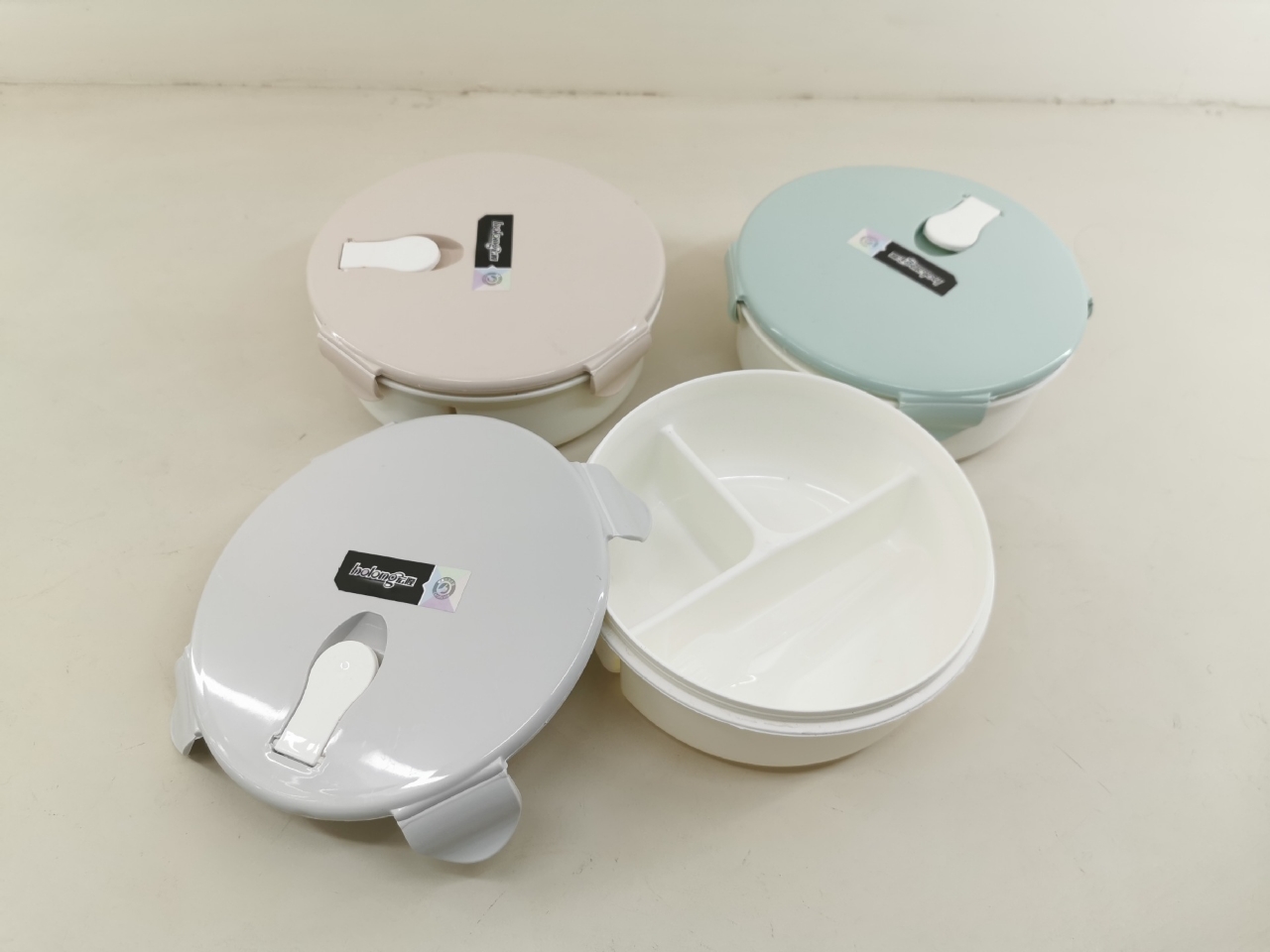 H01-1216 round Lunch Box Three Grid Single Layer Plastic Lunch Box with Exhaust Hole Microwaveable Use