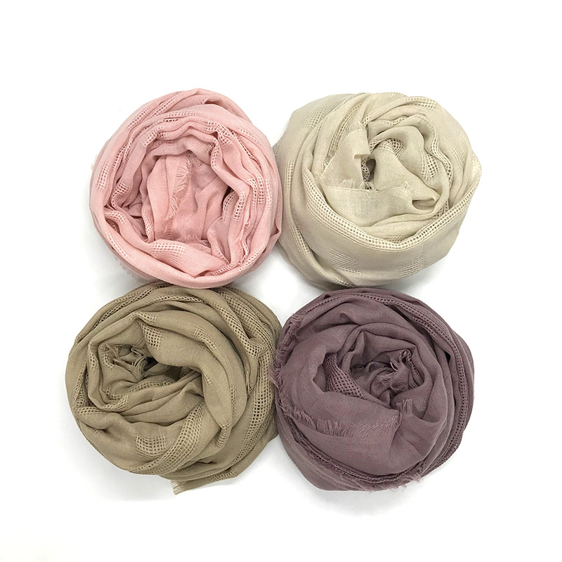 Fashion solid color scarf viscose scarf piercing plaid shawl plain scarves maxi hijab muslim head hijabs wrap muffler 