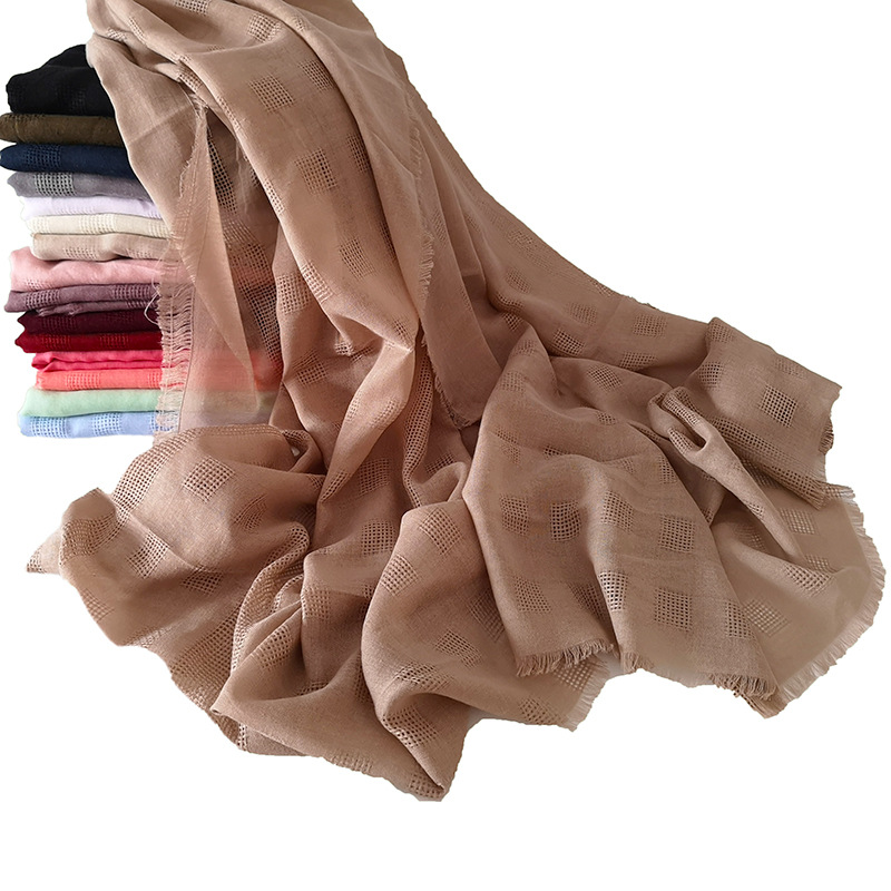 Fashion solid color scarf viscose scarf piercing plaid shawl plain scarves maxi hijab muslim head hijabs wrap muffler 