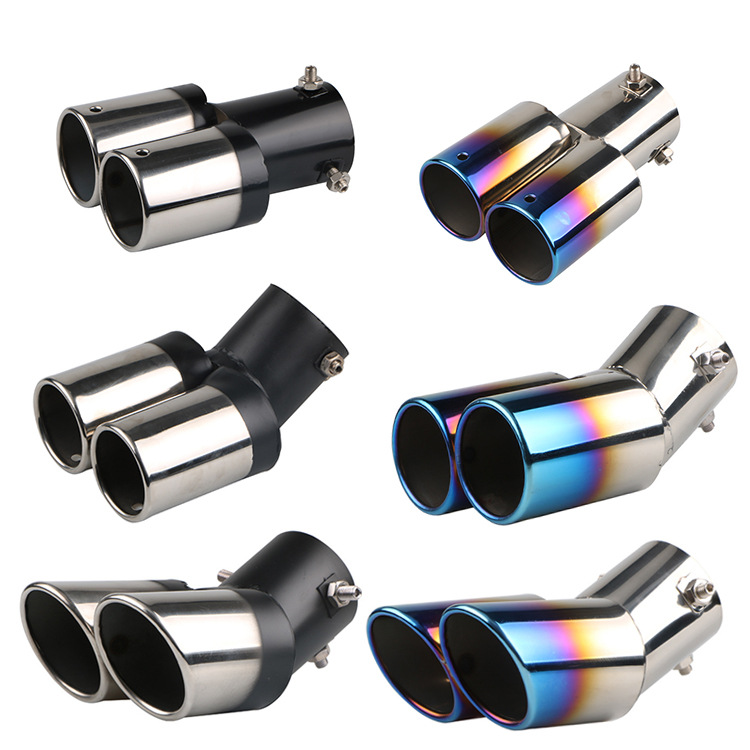 One out Two Baked Blue Tail Throat Double Tube Tail Pipe Muffler Stainless Steel Exhaust Pipe Modification Supplies