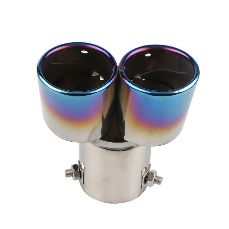 One out Two Baked Blue Tail Throat Double Tube Tail Pipe Muffler Stainless Steel Exhaust Pipe Modification Supplies