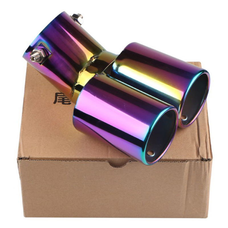 Color Double Outlet Exhaust Pipe Muffler Double Outlet Exhaust Pipe Tail Throat One out of Two Universal Double Tube
