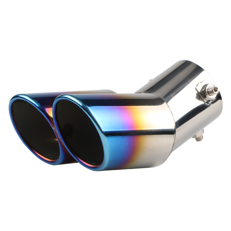 Car Double-Tube Tail Throat Baking Blue Curved Car Exhaust Muffler Flue Oblique Tail Pipe Muffler Modification Supplies