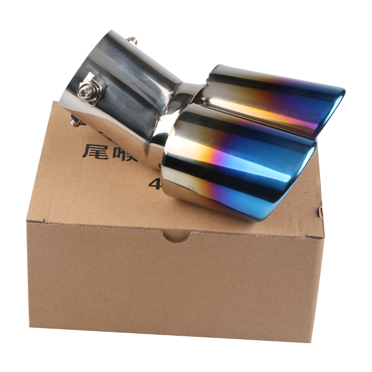 Car Double-Tube Tail Throat Baking Blue Curved Car Exhaust Muffler Flue Oblique Tail Pipe Muffler Modification Supplies