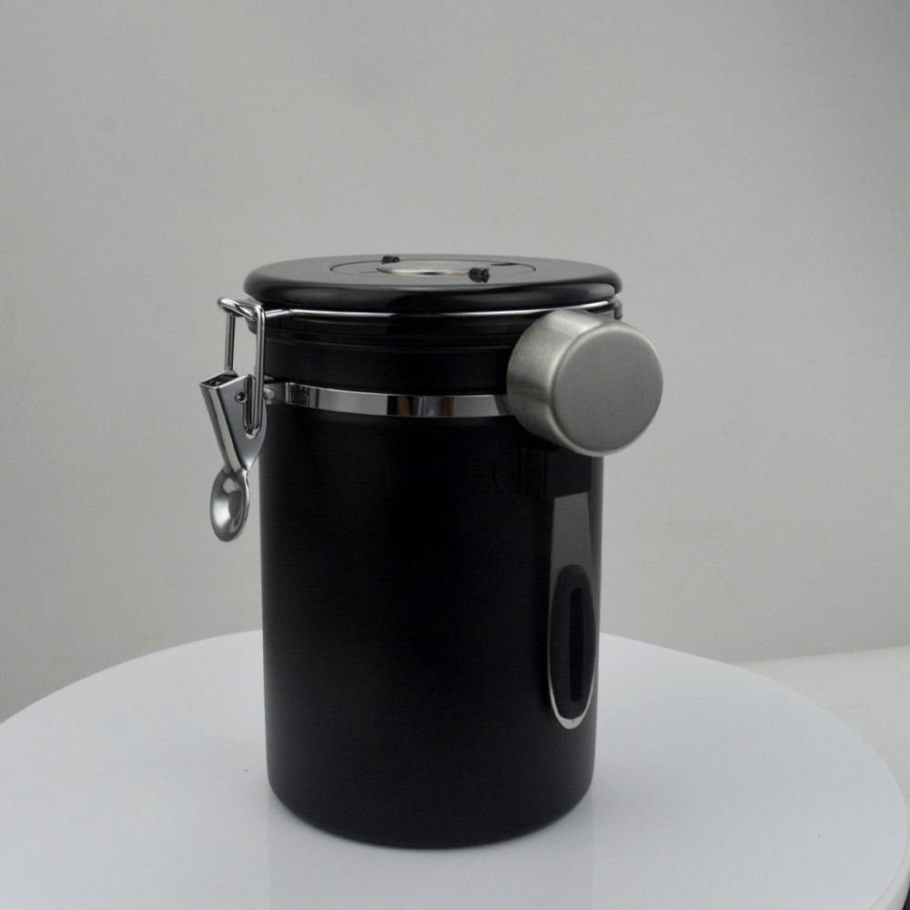 Coffee Bean Sealed Jar 304 Stainless Steel Exhaust Valve Sealed Storage Jar with Spoon Dried Fruit Fresh-Keeping Jar Coffee Pot