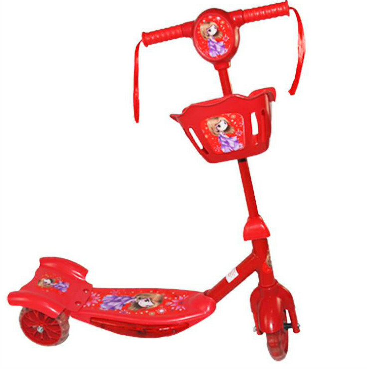 New stickers princess/car/spiderman/Mickey Mouse kids three wheel high rice scooter with lights and music