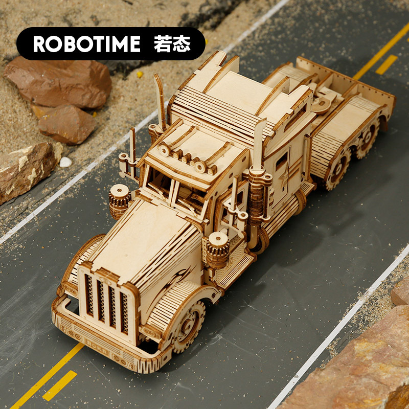 Robotime Ruoke Locomotive Century Wheel DIY Handmade Wooden Assembled Toy Car Model Jigsaw Gift