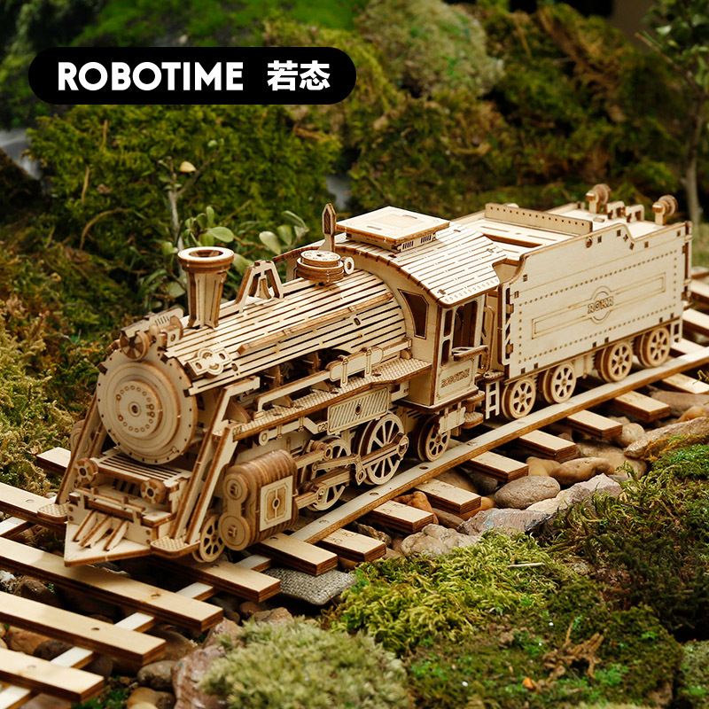 Robotime Ruoke Locomotive Century Wheel DIY Handmade Wooden Assembled Toy Car Model Jigsaw Gift